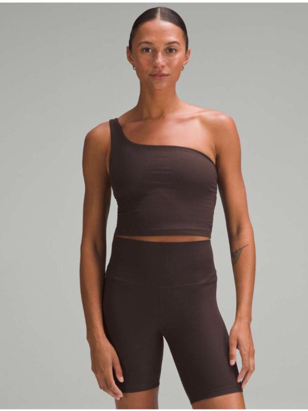 Lululemon Ribbed Nulu Asymmetrical Yoga Tank Top Espresso Sz 8